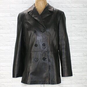 PRESTON & YORK Jacket Leather Lamb Skin Double Breasted Tailored Black M